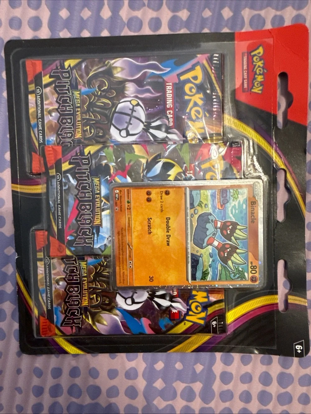 Trading Card Game Mega Evolution Pitch Black 3-Pack Blister with Binacle Promo -